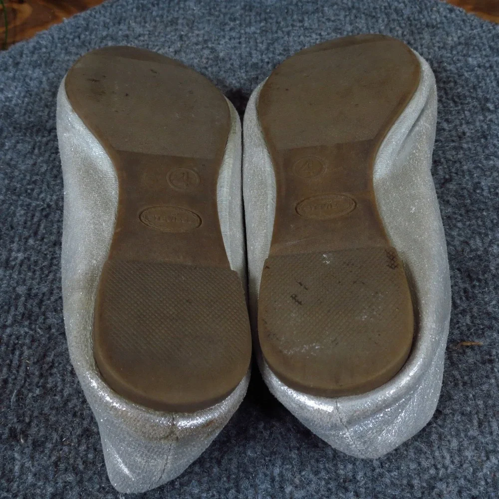 Stevie's Silver Heart Flats‎ Girls Size 4 Dress Casual Glitter Ballet Shoes